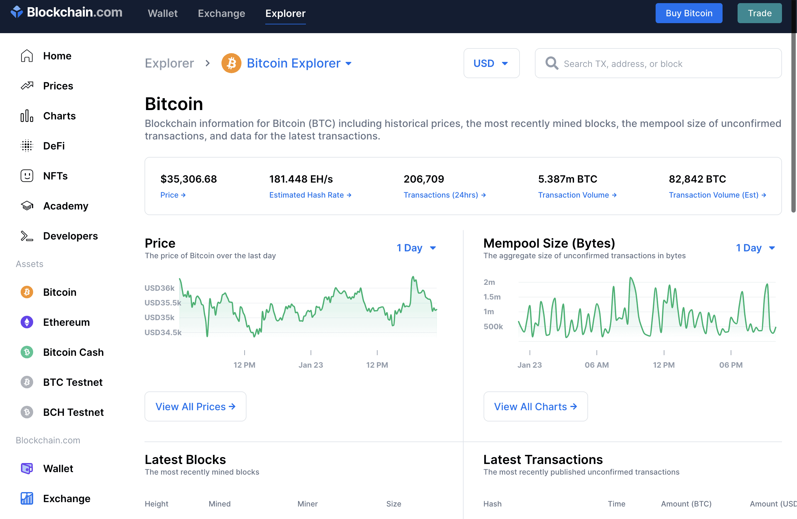 Blockchain.com Exchange homepage